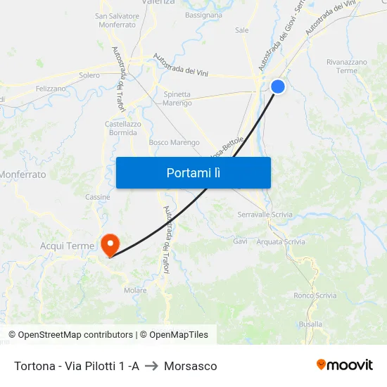 Tortona - Via Pilotti  1 -A to Morsasco map