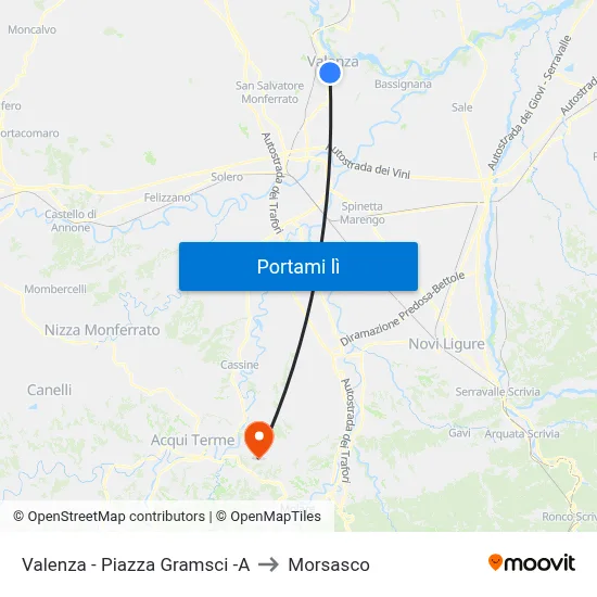 Valenza - Piazza Gramsci -A to Morsasco map