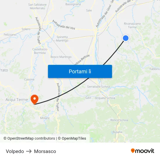 Volpedo to Morsasco map