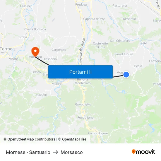 Mornese - Santuario to Morsasco map
