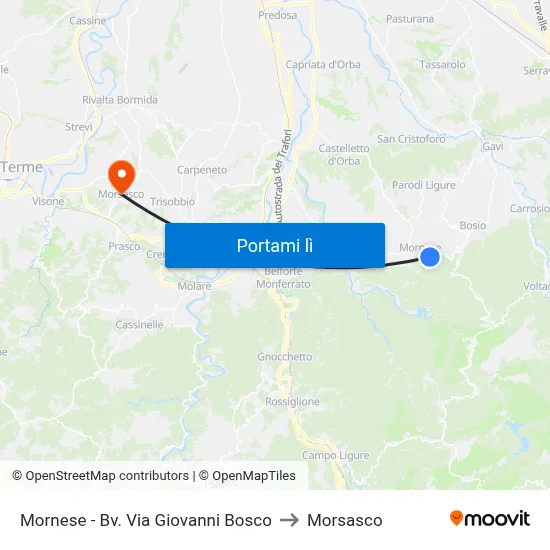 Mornese - Bv. Via Giovanni Bosco to Morsasco map