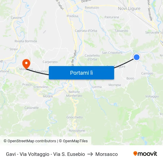 Gavi - Via Voltaggio - Via S. Eusebio to Morsasco map