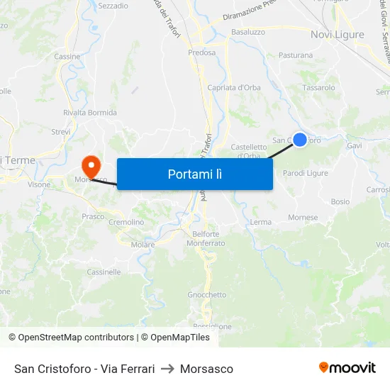 San Cristoforo - Via Ferrari to Morsasco map