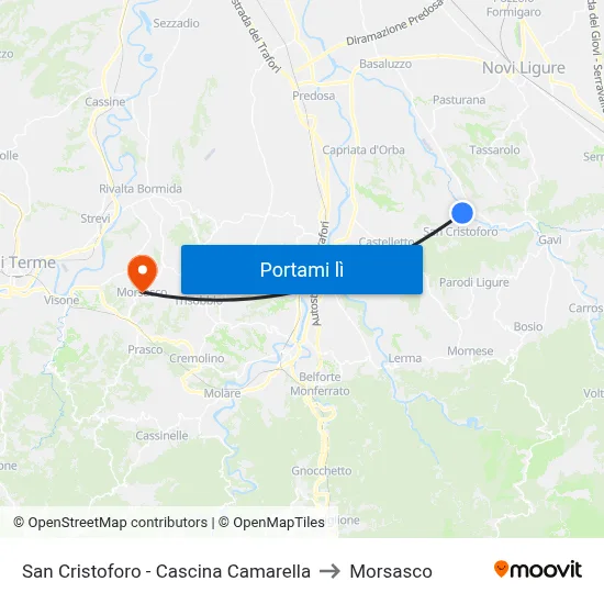 San Cristoforo - Cascina Camarella to Morsasco map