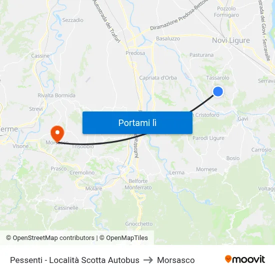 Pessenti - Località Scotta Autobus to Morsasco map