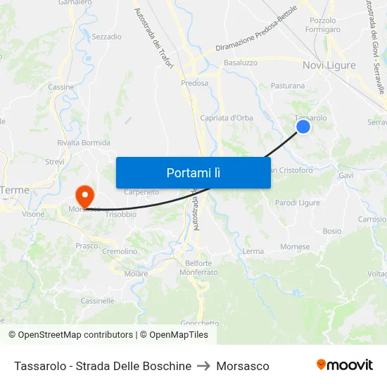 Tassarolo - Strada Delle Boschine to Morsasco map