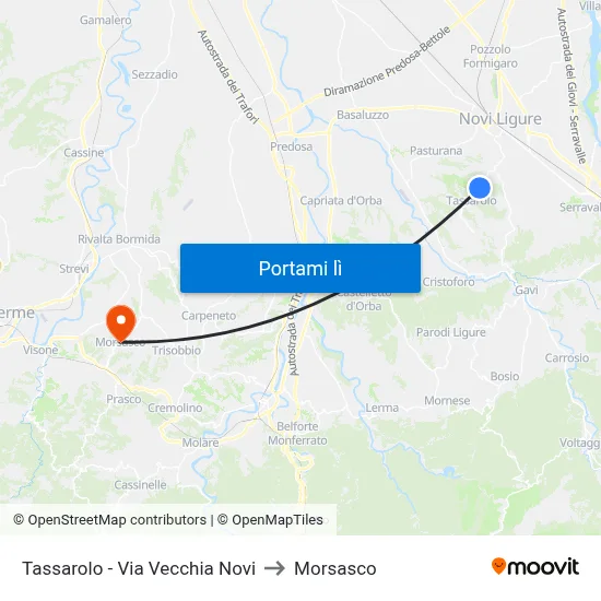Tassarolo - Via Vecchia Novi to Morsasco map