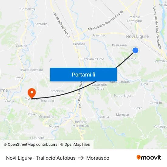 Novi Ligure - Traliccio Autobus to Morsasco map