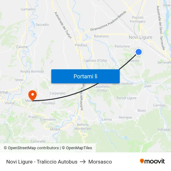 Novi Ligure - Traliccio Autobus to Morsasco map