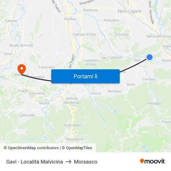 Gavi - Località Malvicina to Morsasco map