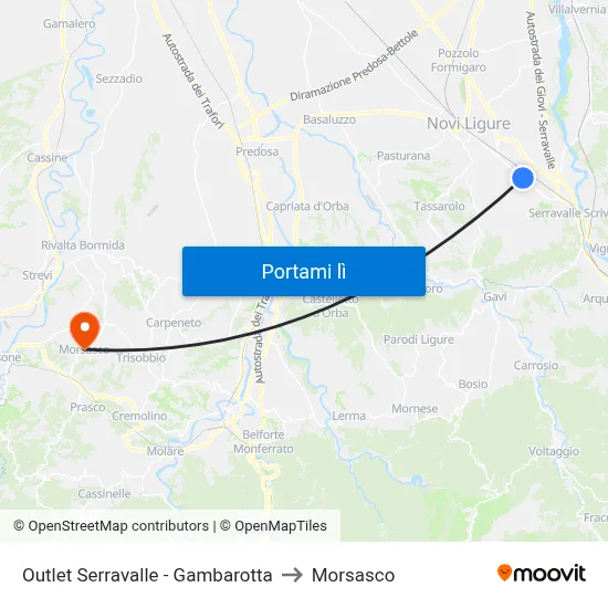 Outlet Serravalle - Gambarotta to Morsasco map