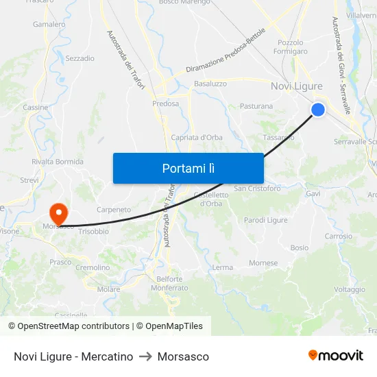 Novi Ligure - Mercatino to Morsasco map