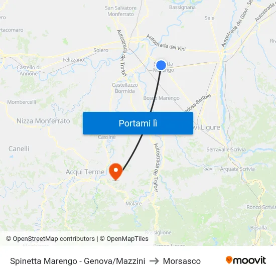 Spinetta Marengo - Genova/Mazzini to Morsasco map