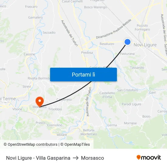Novi Ligure - Villa Gasparina to Morsasco map