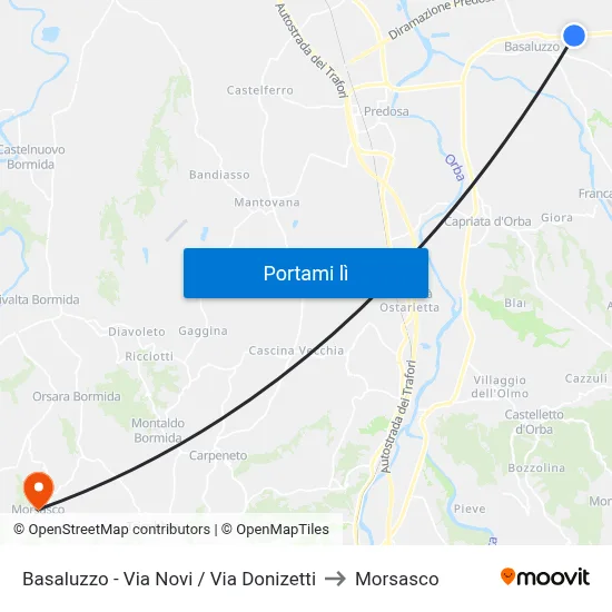 Basaluzzo - Via Novi / Via Donizetti to Morsasco map