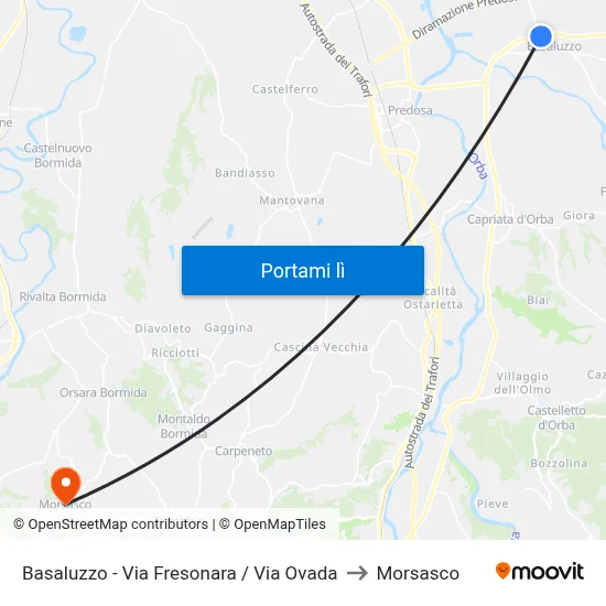 Basaluzzo - Via Fresonara / Via Ovada to Morsasco map
