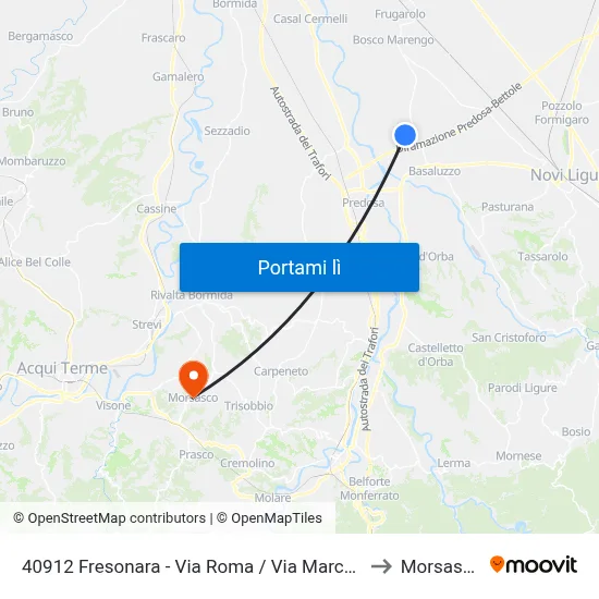 40912 Fresonara - Via Roma / Via Marconi to Morsasco map