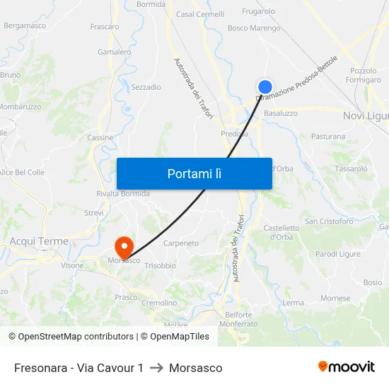Fresonara - Via Cavour 1 to Morsasco map