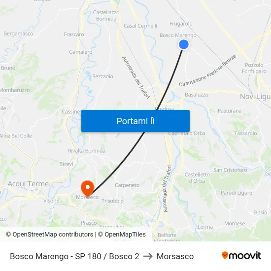 Bosco Marengo - SP 180 / Bosco 2 to Morsasco map