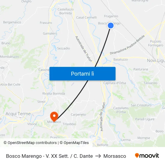 Bosco Marengo - V. XX Sett. / C. Dante to Morsasco map