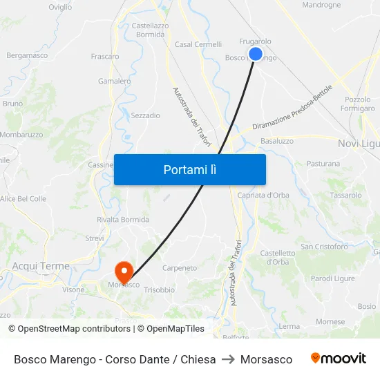 Bosco Marengo - Corso Dante / Chiesa to Morsasco map