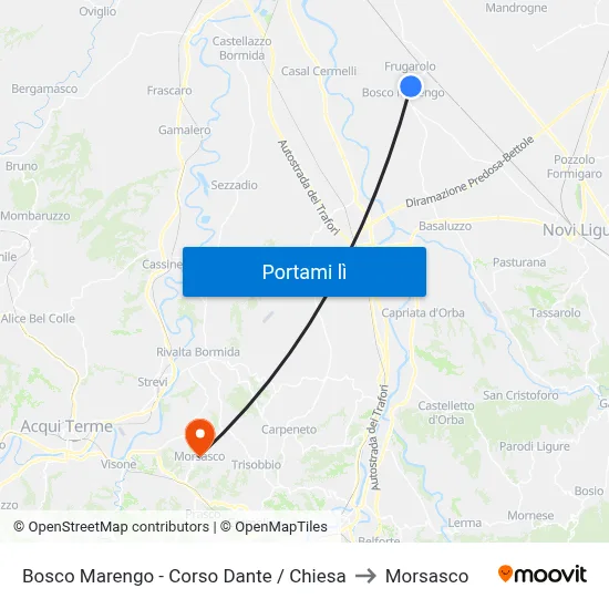 Bosco Marengo - Corso Dante / Chiesa to Morsasco map