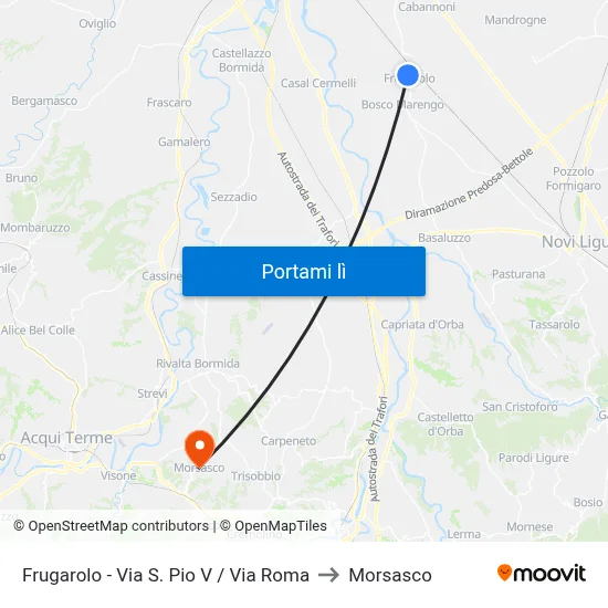 Frugarolo - Via S. Pio V / Via Roma to Morsasco map