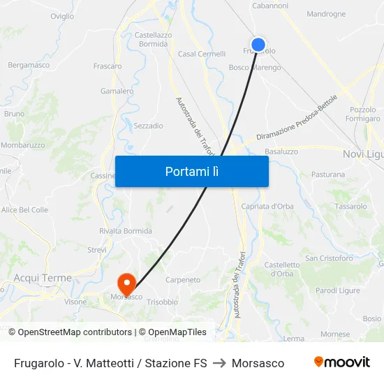 Frugarolo - V. Matteotti / Stazione FS to Morsasco map