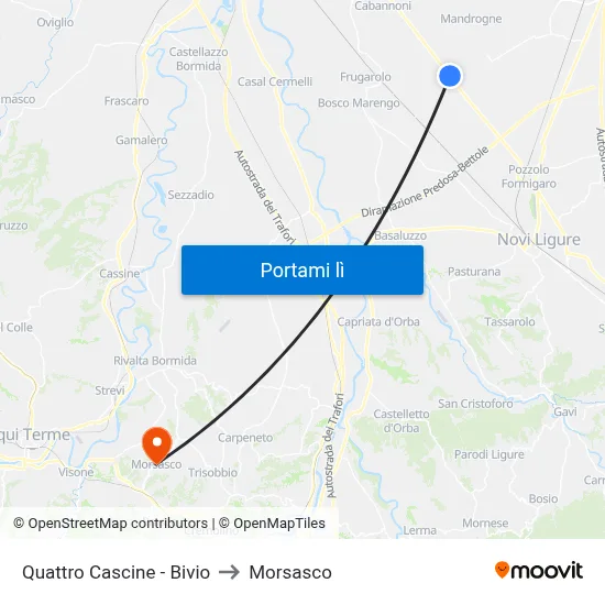 Quattro Cascine - Bivio to Morsasco map