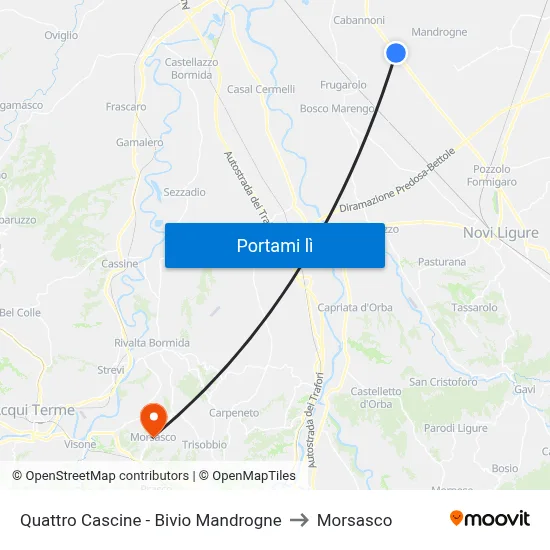 Quattro Cascine - Bivio Mandrogne to Morsasco map