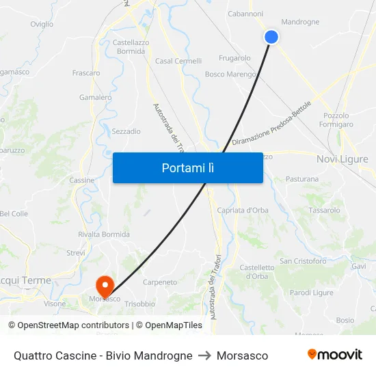 Quattro Cascine - Bivio Mandrogne to Morsasco map