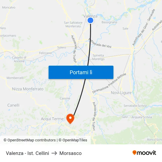 Valenza - Ist. Cellini to Morsasco map
