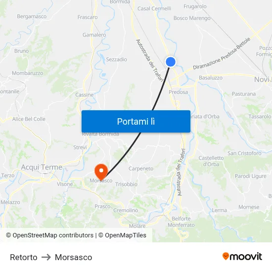 Retorto to Morsasco map