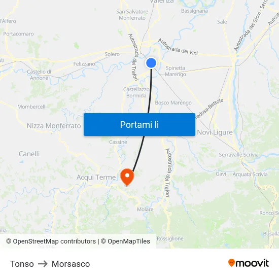 Tonso to Morsasco map