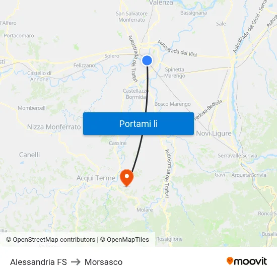 Alessandria FS to Morsasco map