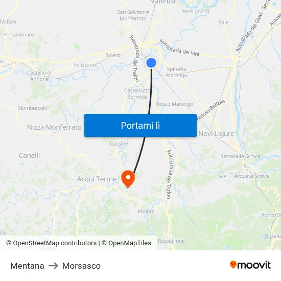 Mentana to Morsasco map