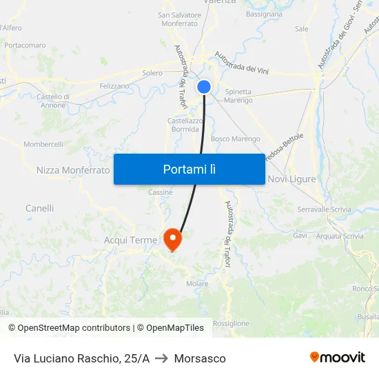Via Luciano Raschio, 25/A to Morsasco map
