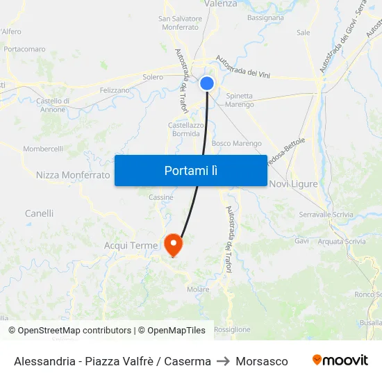 Alessandria - Piazza Valfrè / Caserma to Morsasco map