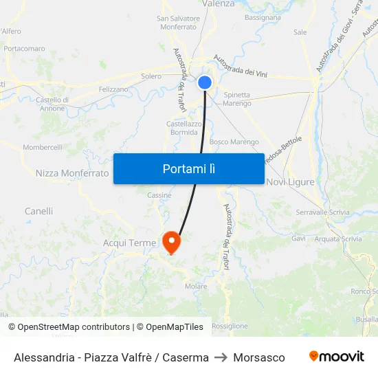 Alessandria - Piazza Valfrè / Caserma to Morsasco map