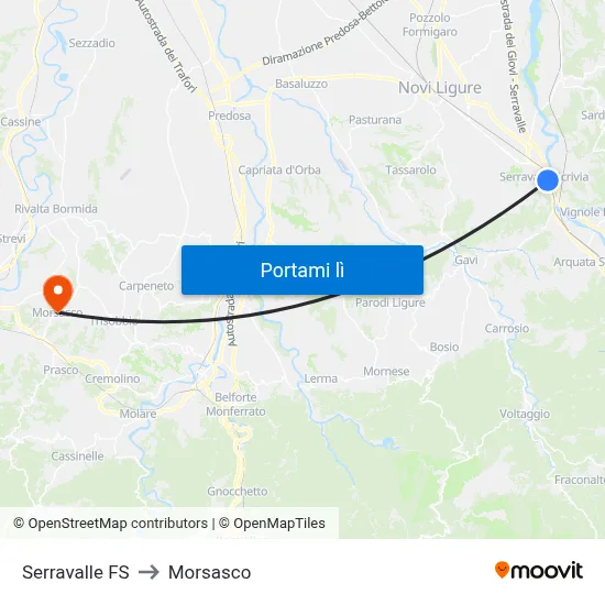 Serravalle FS to Morsasco map
