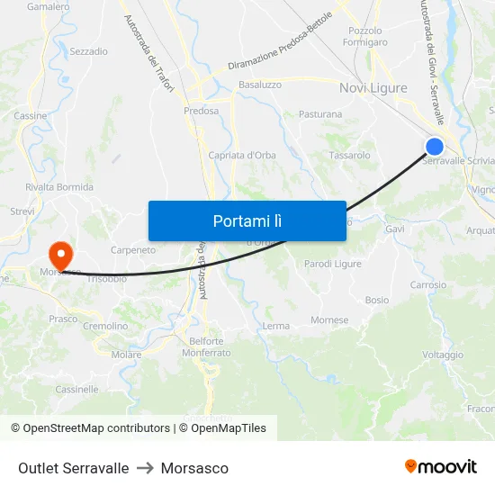 Outlet Serravalle to Morsasco map
