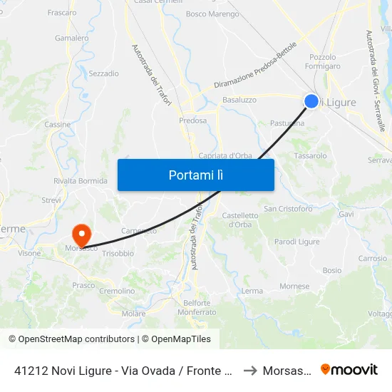 41212 Novi Ligure - Via Ovada / Fronte 121 to Morsasco map