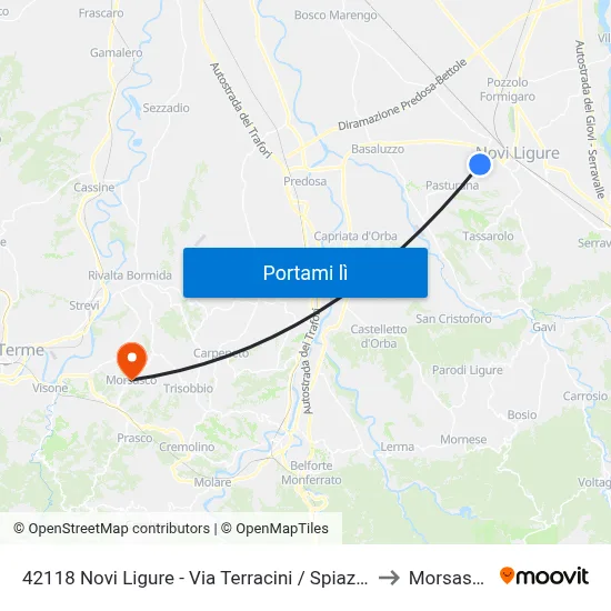 42118 Novi Ligure - Via Terracini / Spiazzo to Morsasco map