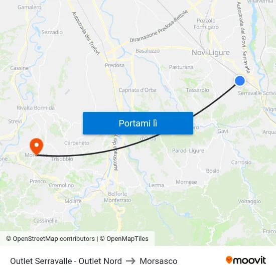 Outlet Serravalle - Outlet Nord to Morsasco map