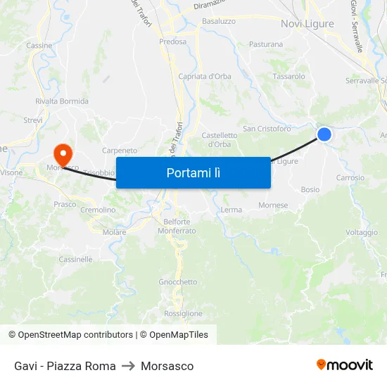 Gavi - Piazza Roma to Morsasco map