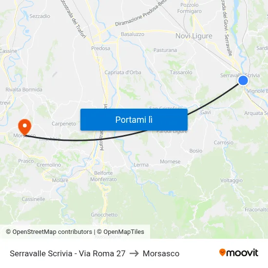 Serravalle Scrivia - Via Roma 27 to Morsasco map
