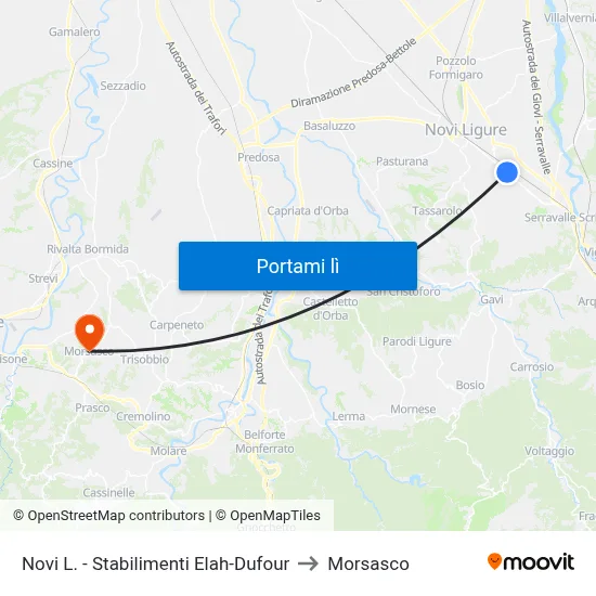 Novi L. - Stabilimenti Elah-Dufour to Morsasco map