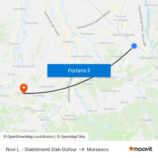Novi L. - Stabilimenti Elah-Dufour to Morsasco map