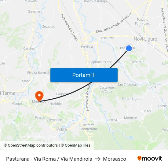 Pasturana - Via Roma / Via Mandirola to Morsasco map