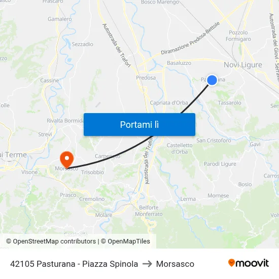 42105 Pasturana - Piazza Spinola to Morsasco map
